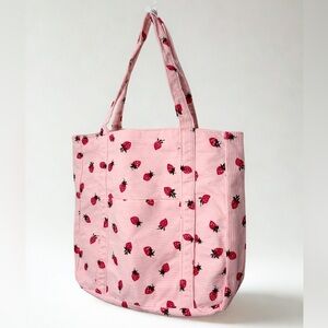 Pink Strawberry Print Tote Bag